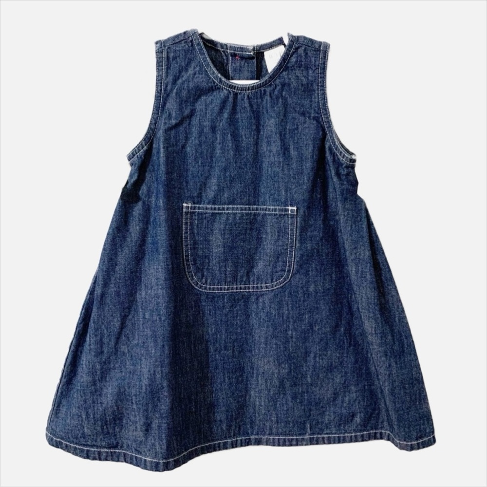 Baby Gap Sleeveless Denim Jean Jumper Dress Buttons Down the Back Bows at Sides